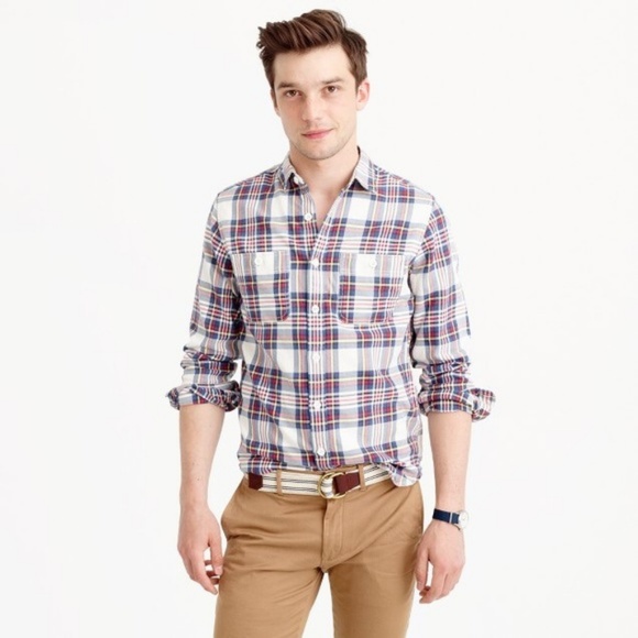 J Crew Midweight Flannel Shirt Alabaster Plaid But - Picture 2 of 8